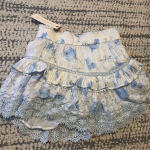 Loveshackfancy blue and white floral layered skirt